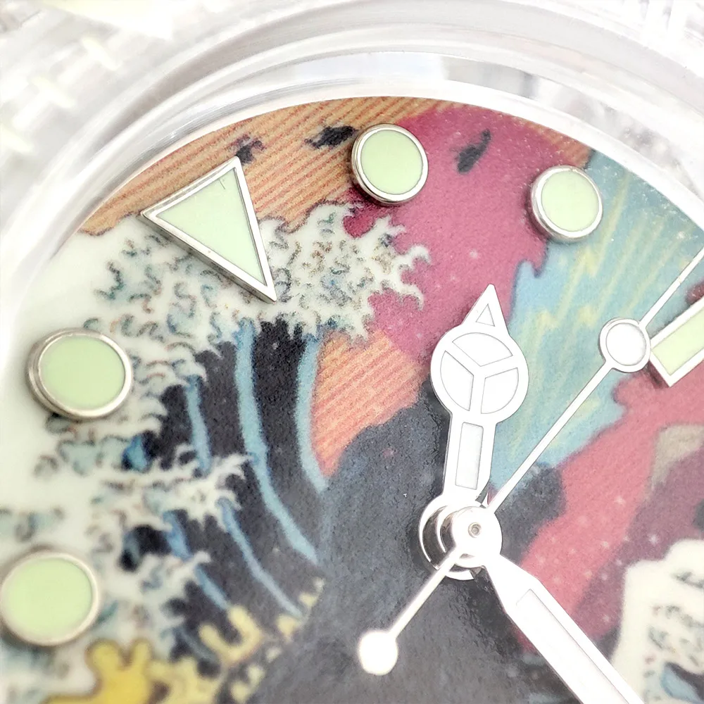 Orologio meccanico automatico con cassa in plastica trasparente luminosa da 40 mm, vetro acrilico, movimento NH35, orologio di lusso da uomo impermeabile 5ATM