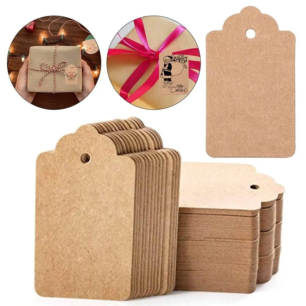 

100Pcs with Strings Kraft Paper Hanging Tags Blank Cardboard Packaging Label DIY Gift Packing Cards Candy Packaging Decor