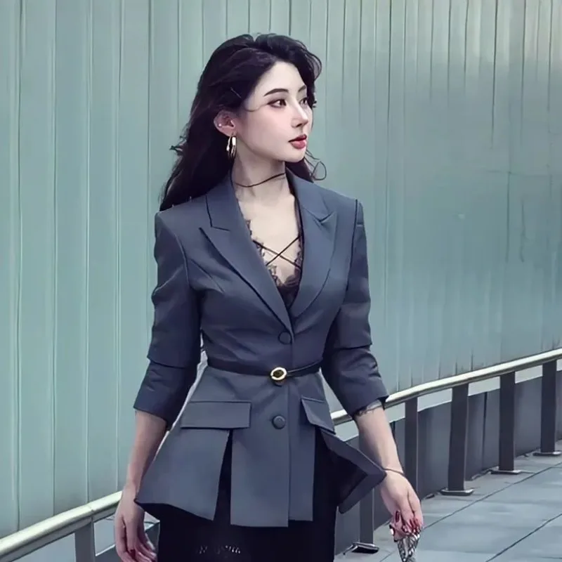 Temperamento terno outono moda nova cintura feminina terno jaqueta saia de renda conjunto de duas peças