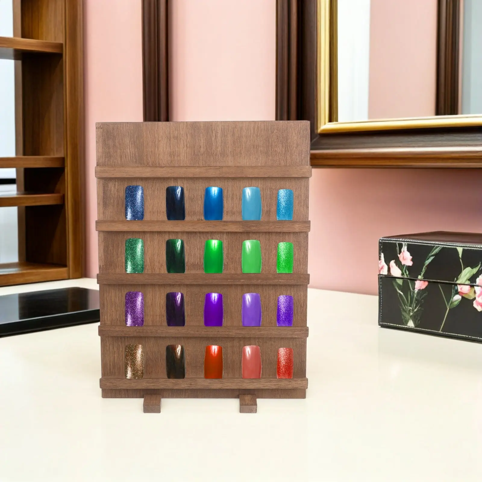 5-Tier Wooden Nail Display Stand Multi-Layer Nail Art Prop Organizer for Retail Countertop Jewelry Display Rack Removable