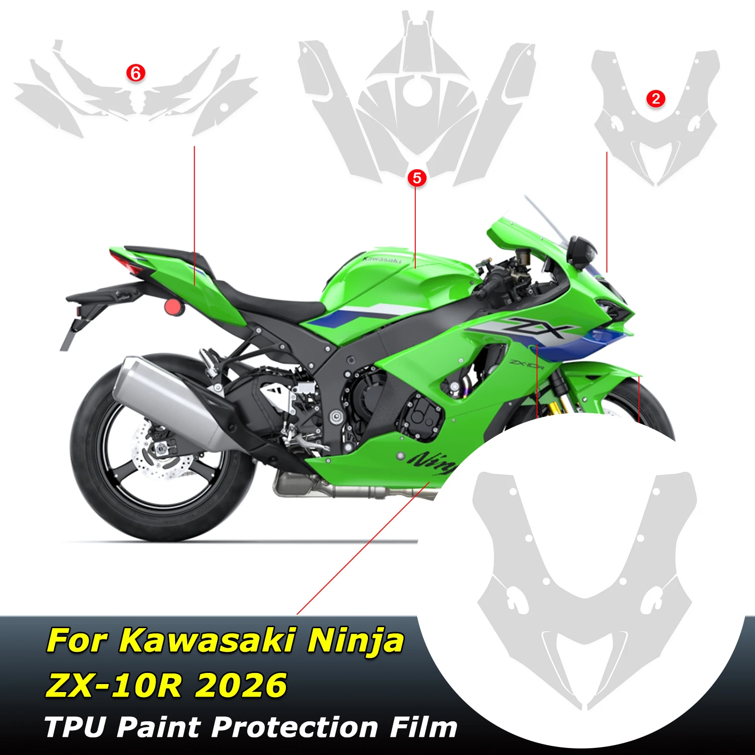 For Kawasaki Ninja ZX-10R ZX10R ZX 10R 2026 Motorcycle Invisible Paint Protection TPU Film Set Body Fairing Transparent Stickers