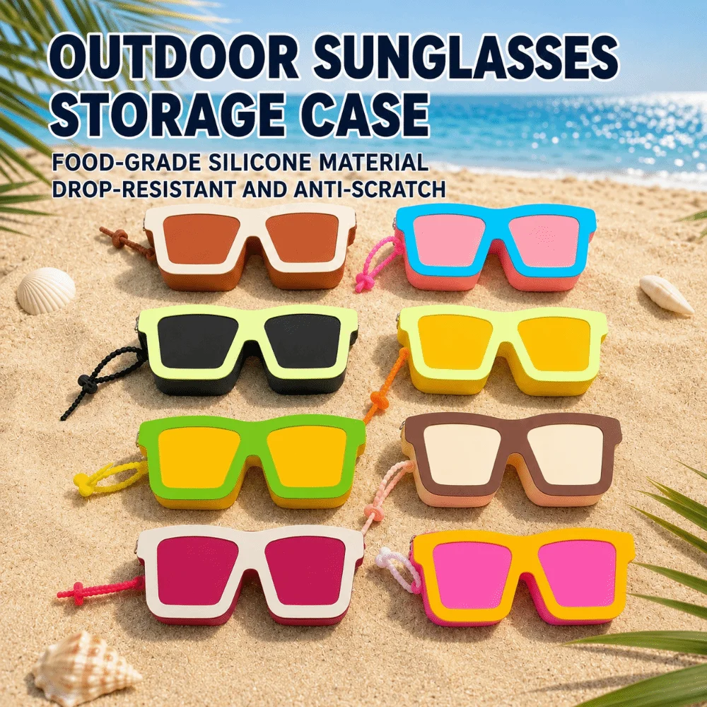 Silicone Sunglasses Shaped Case Shockproof Shell Waterproof Makeup Bag Soft Scratch Resistant Dopamine Cosmetic Pouch Daily Use