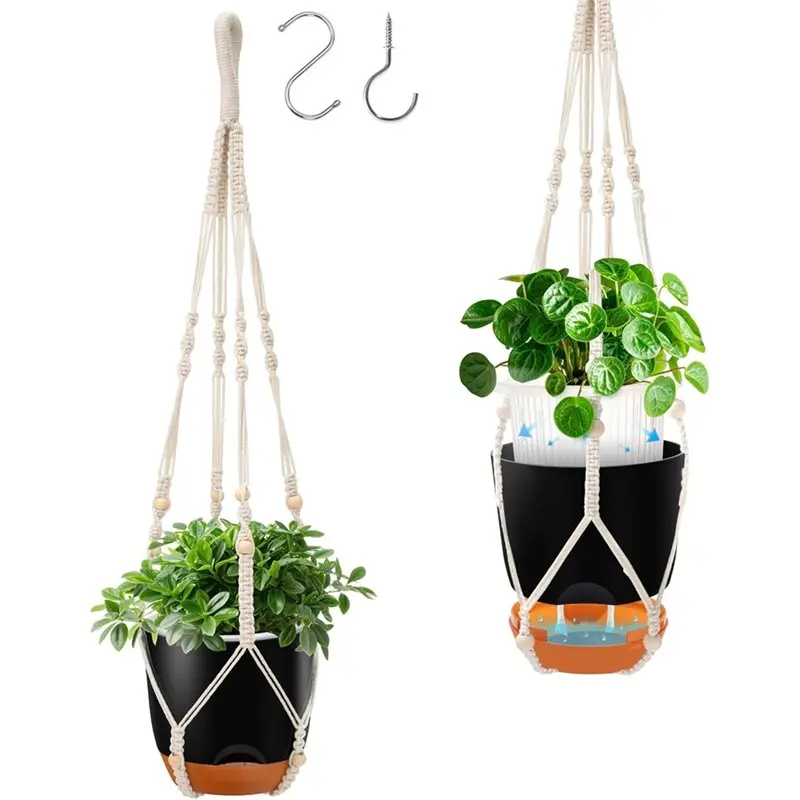 

M11K-Hanging Planter Self-Watering 2-Pack For Indoor& Outdoor Plants, 34-Inch Macrame Hanger Plant Pot With Drainage Included