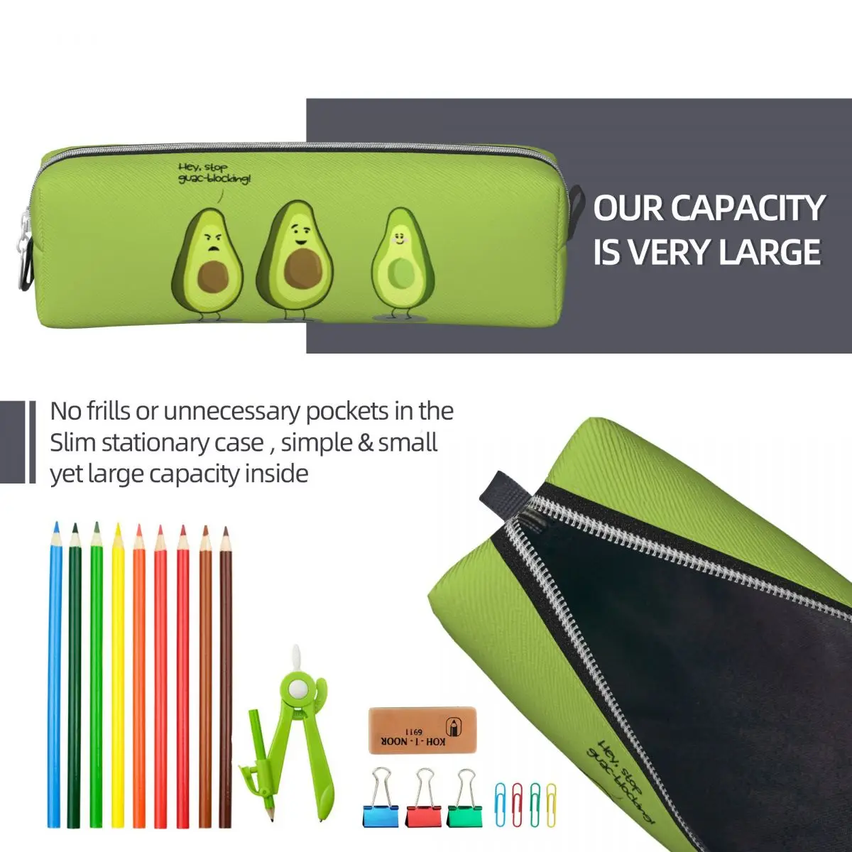 Avocado Humor Stop Guac Blocking Pencil Cases Funny Cartoon Cute Pen Holder Pencil Bag Student School Supplies Gift Pencil Pouch