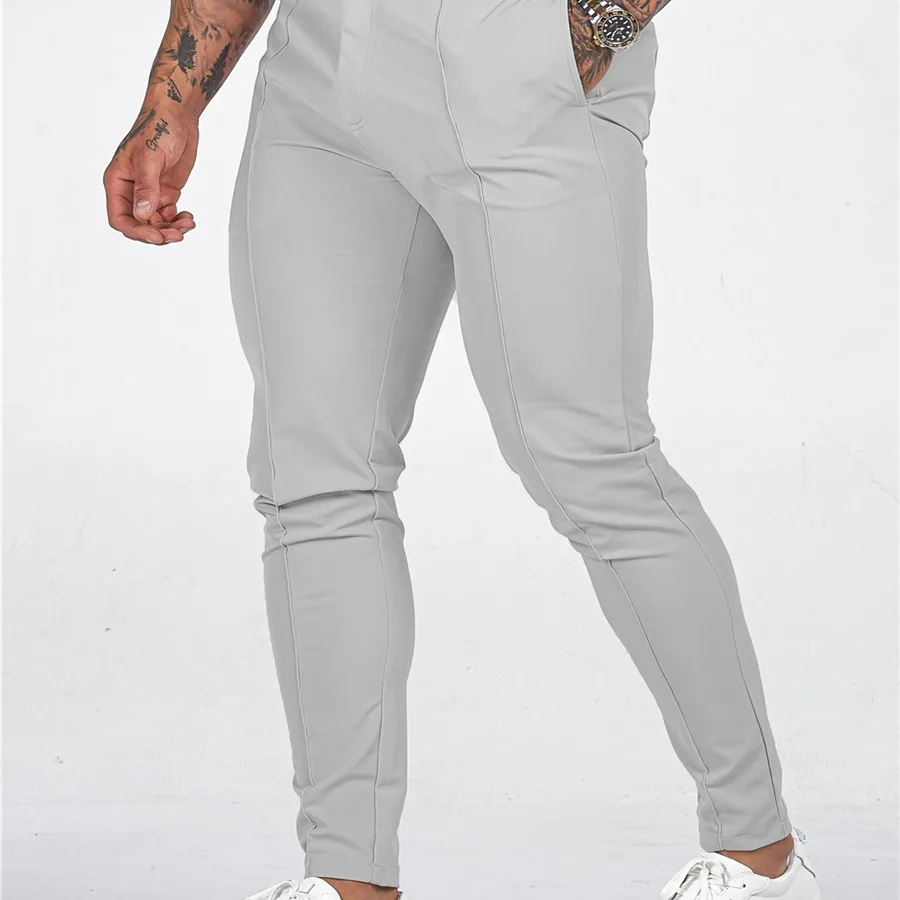 

Waist Pants Men's Slim Fit Solid Color Business Trousers with Breathable Mid Waist Ankle Length Soft for Comfortable