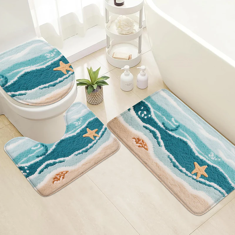 Beach starfish printed home mat, carpet, washbasin, absorbent pad, anti slip pad, toilet, absorbent foot pad, machine washable