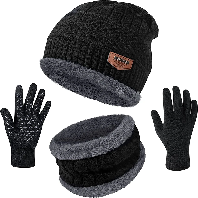 Gorro de punto para hombre y mujer, gorro de lana gruesa para el cuello, bufanda, pasamontañas, conjunto de gorros para invierno, 2022