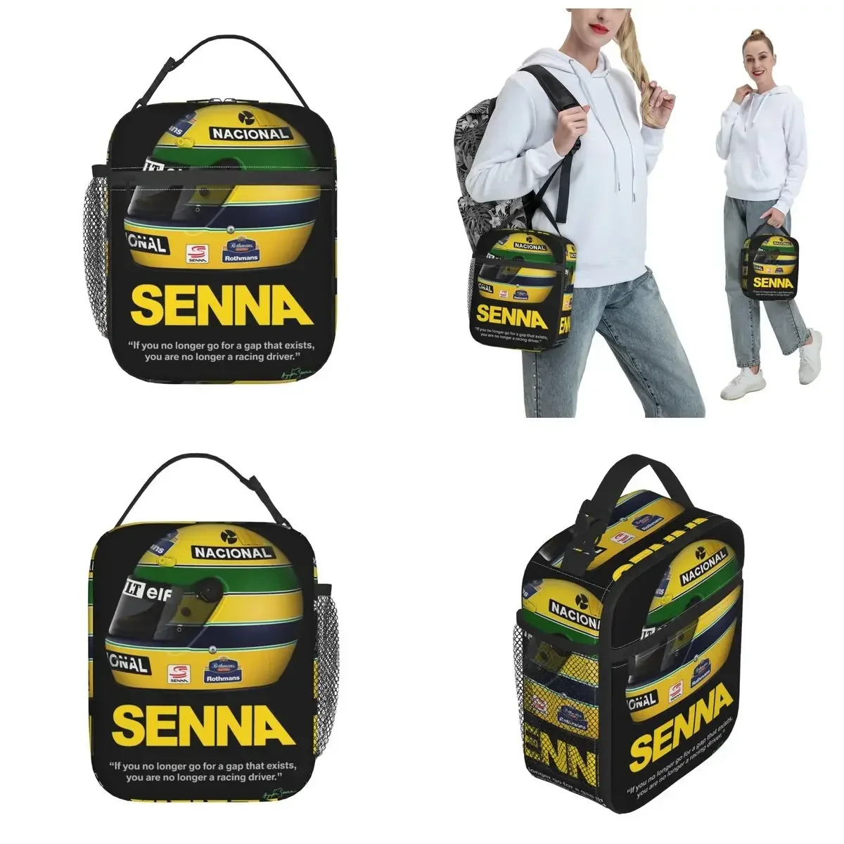 Ayrton Senna 1991 Helmet Accessories Insulated Lunch Bag Work Racing Food Storage Bag Portable Cooler Lunch Boxes Reusable