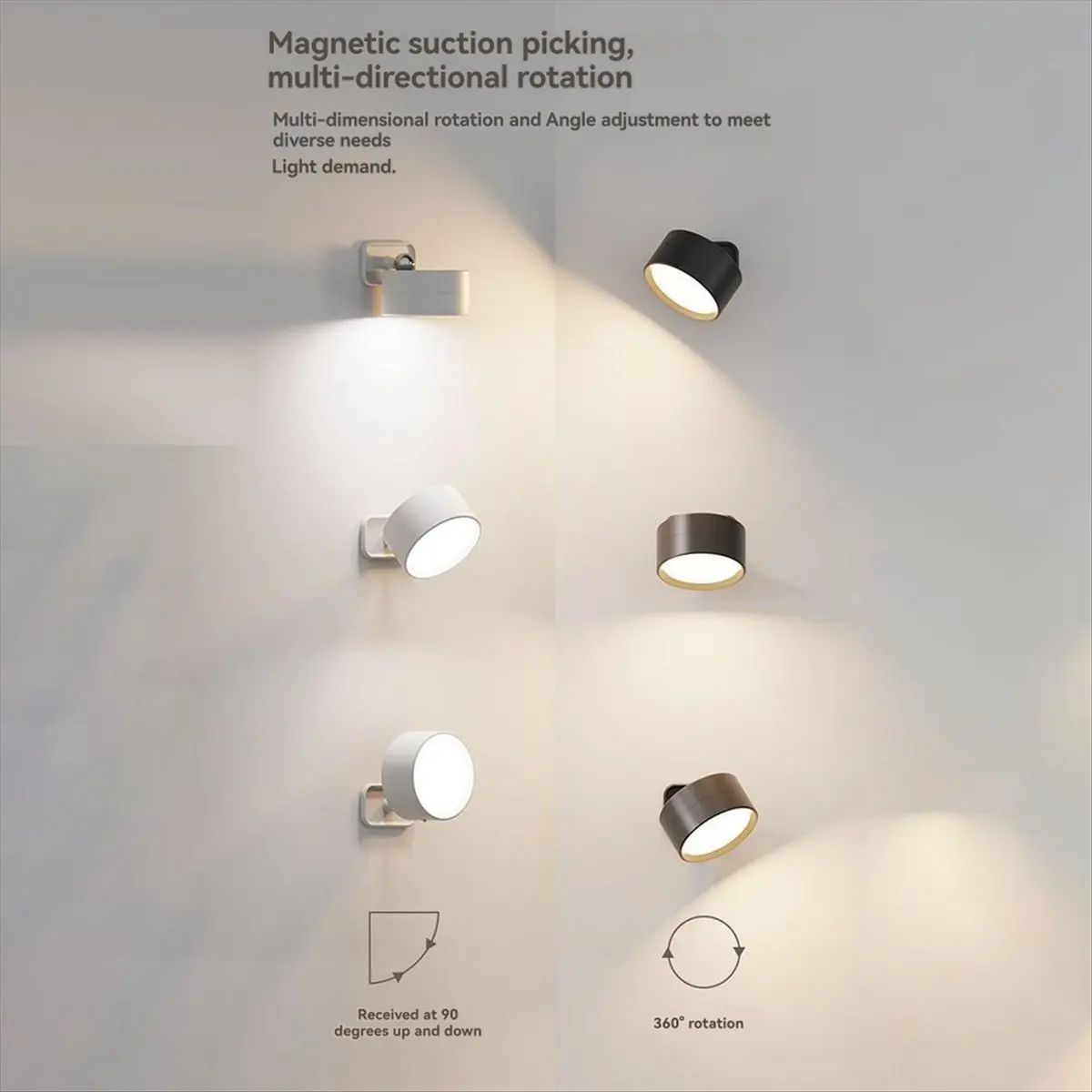 Goodprice Rechargeable Magnetic LED Wall Light 360° Rotation Touch Remote Control Cabinet Spotlight for Home & Office Black