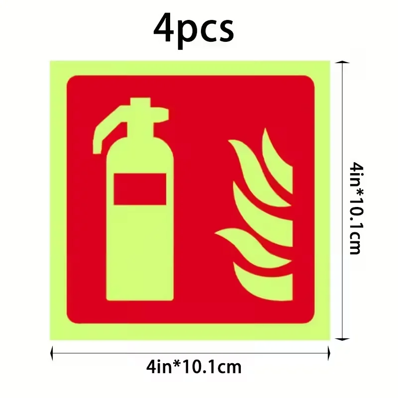 4Pcs Fire Extinguishers Signs Safety Sign Sticker Glow In Dark Durable Adhesive Waterproof Protected Label Luminous Night