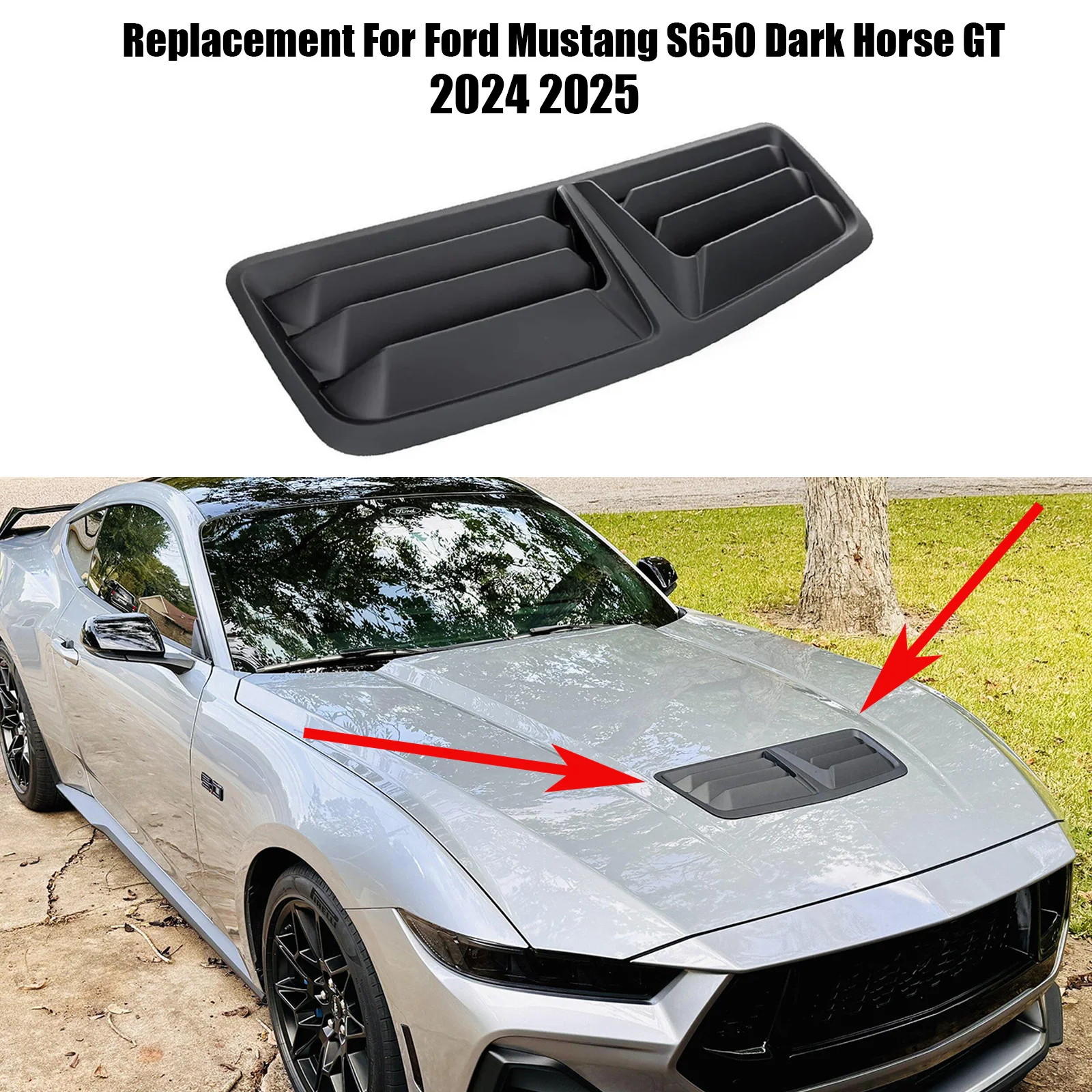 Front Upper Hood Air Vent Replacement For Ford Mustang S650 Dark Horse GT 2024 2025 Insert Cover Matte Black