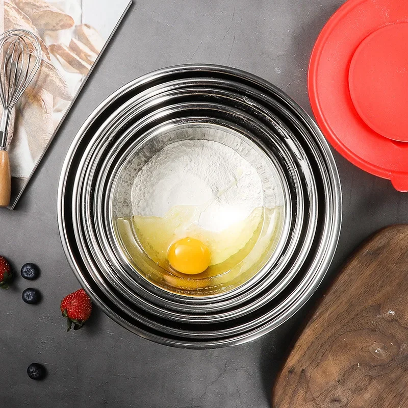 Stainless Mixing Ball Mixing Bowl for Baking Ice Cream Kitchen Aid Bowl Steel Bowls Deep Tools Gadgets Dining Bar Home Garden