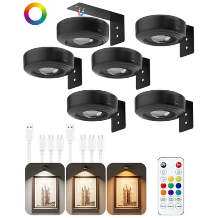 

Настенные светильники для картин, 2000 мАч, перезаряжаемые, магнитные, для постеров, с пультом ДУ, 3 цветовых температуры и RGB, с регулировкой яркости, таймер, для декора стен