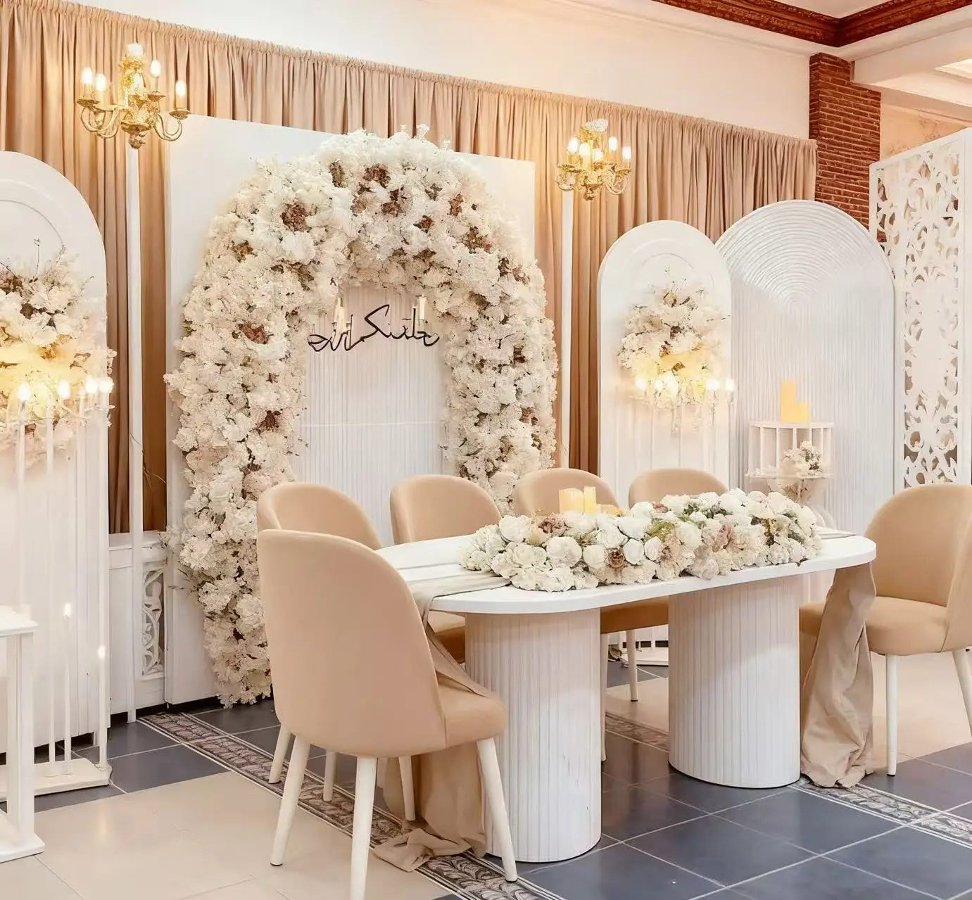 

FSDKX Custom Hot Selling Ripple Backdrop Arch 3D Wedding Backdrop Stage Decoration With Flower