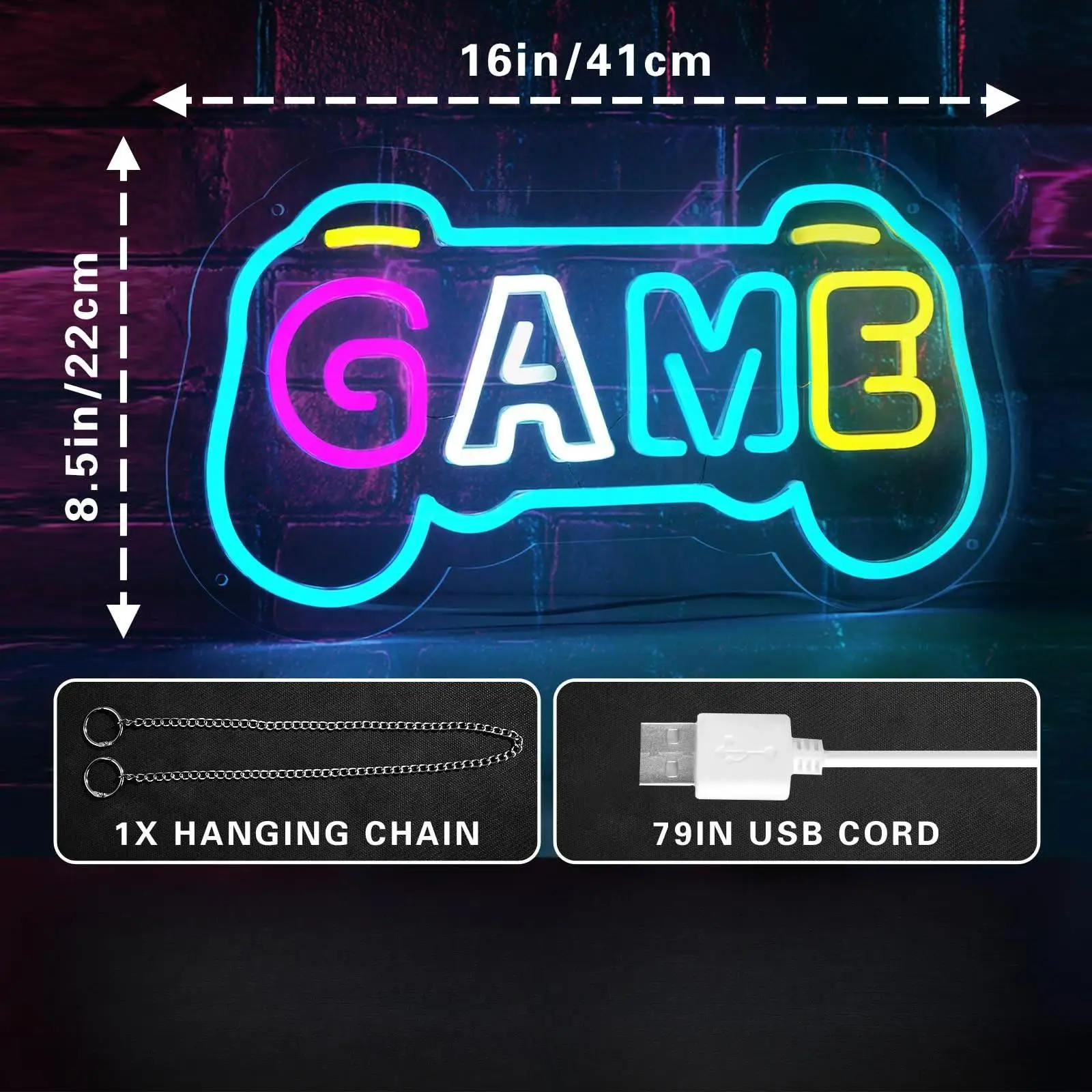 Game Neon Sign for Gamer Room Decor Gamepad Shape USB LED Light for Boys Room BedRoom Accessories Gaming Gifts for Men Gamers