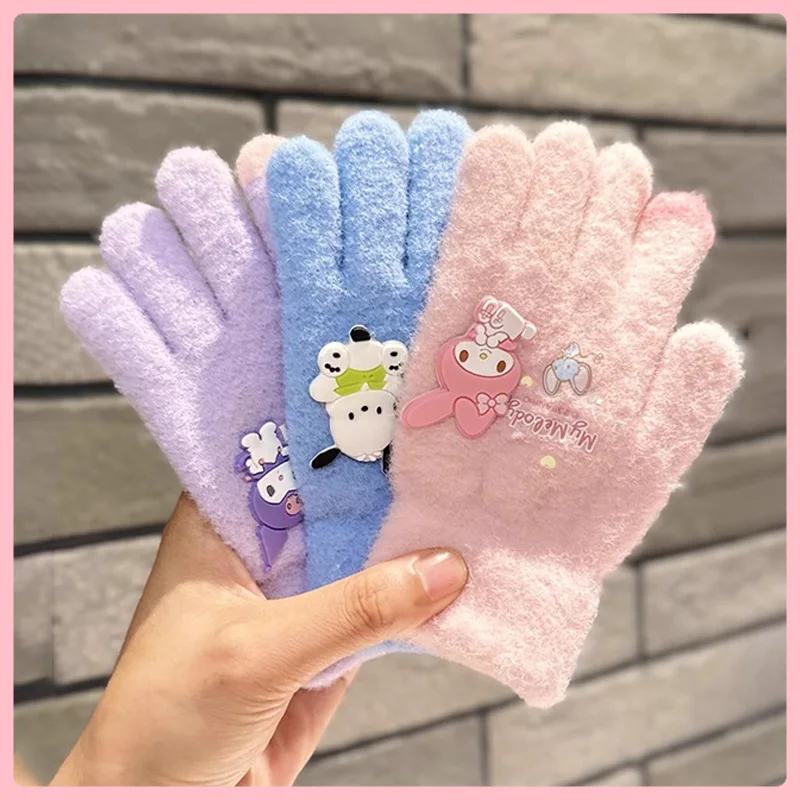 Kawaii Sanrio Gloves Kuromi My Melody Cold-Proof Winter Finger Gloves Plush Screen Touch Warm Children Toddler Christmas Gifts