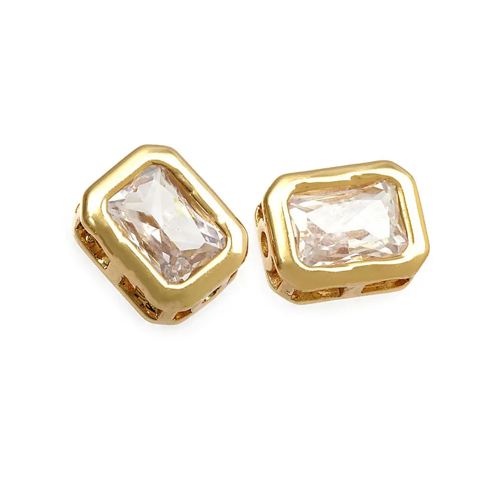 10PCS 18K Gold Color Brass Zircon Rectangle Spacer Bracelet Beads Charms High Quality Necklace Diy Jewelry Accessories Making