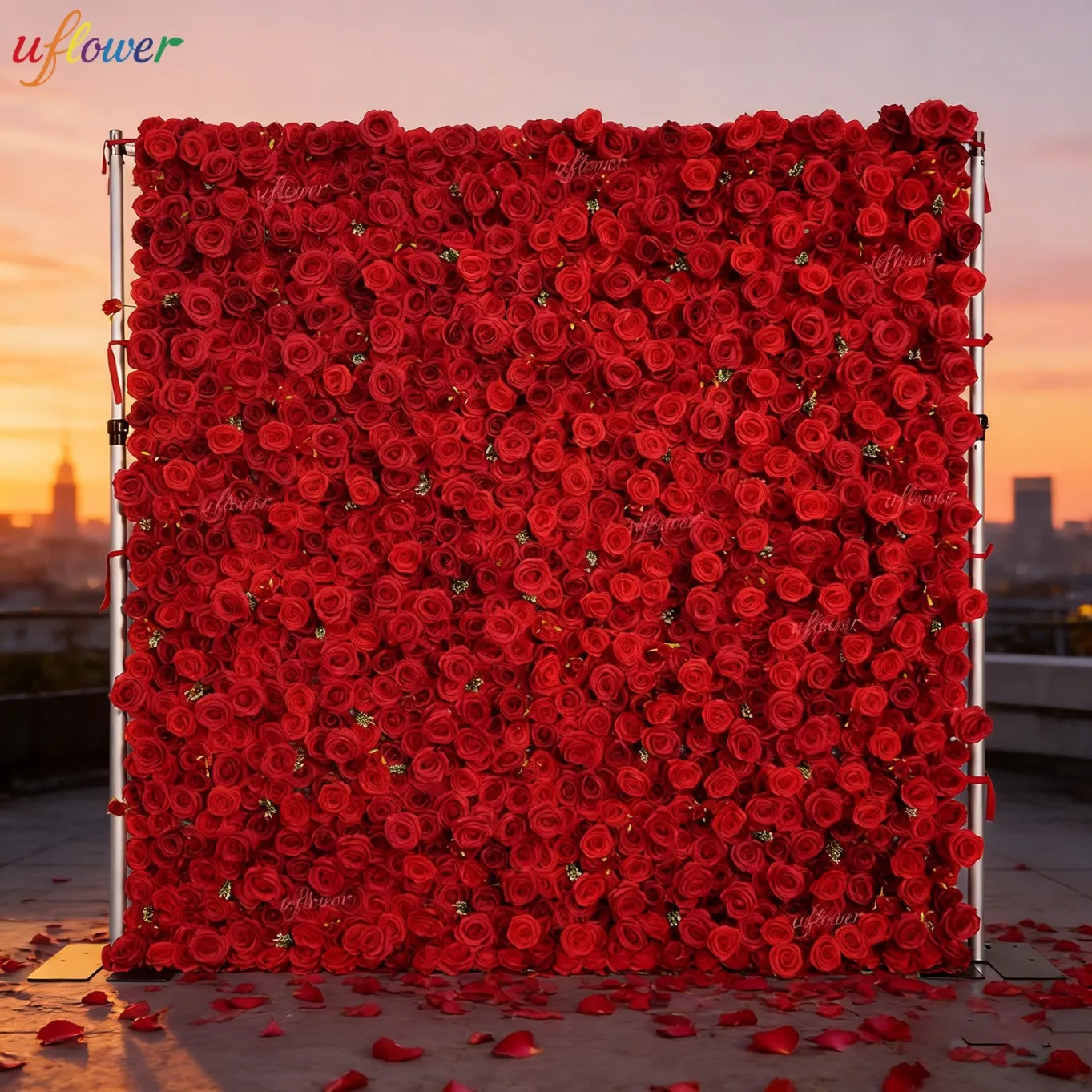 Искусственная цветочная стена Uflower Red Rose: Бордовая тканевая рулонная стена из цветов, декор для свадеб, занавес-фон, реквизит для вечеринок и мероприятий