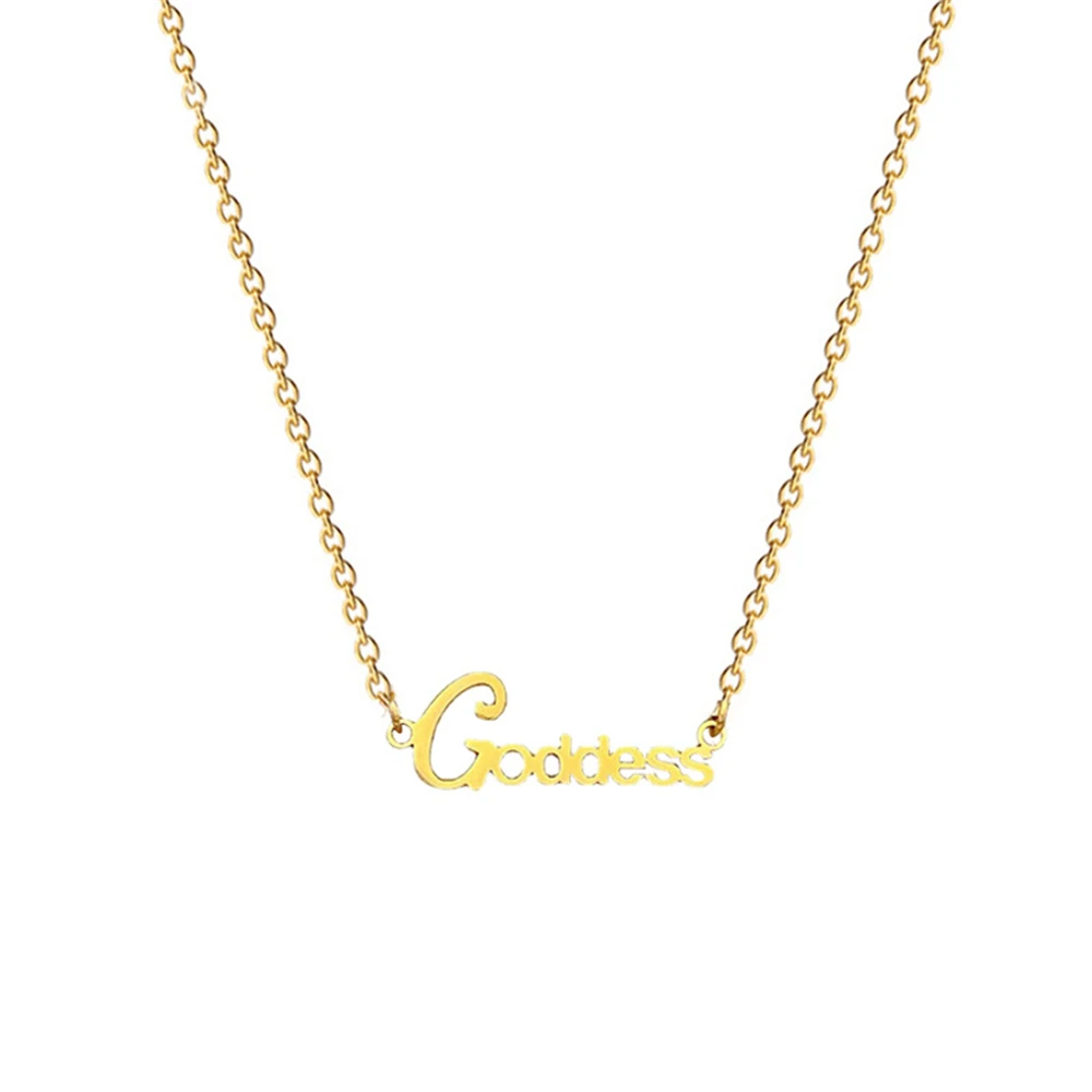 Minimalism Goddess Word Necklace Korea Fashoin Stainless Steel Jewelry For Women Choker Chain Engagement Gift