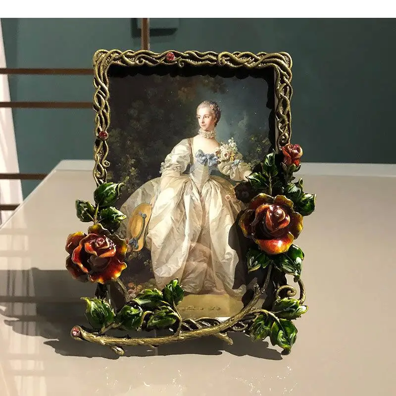 6/7 Inch Family Portrait Picture Frame Classical Rose Flower Dotted Photo Bedside Table Ornaments Vintage Home Decor