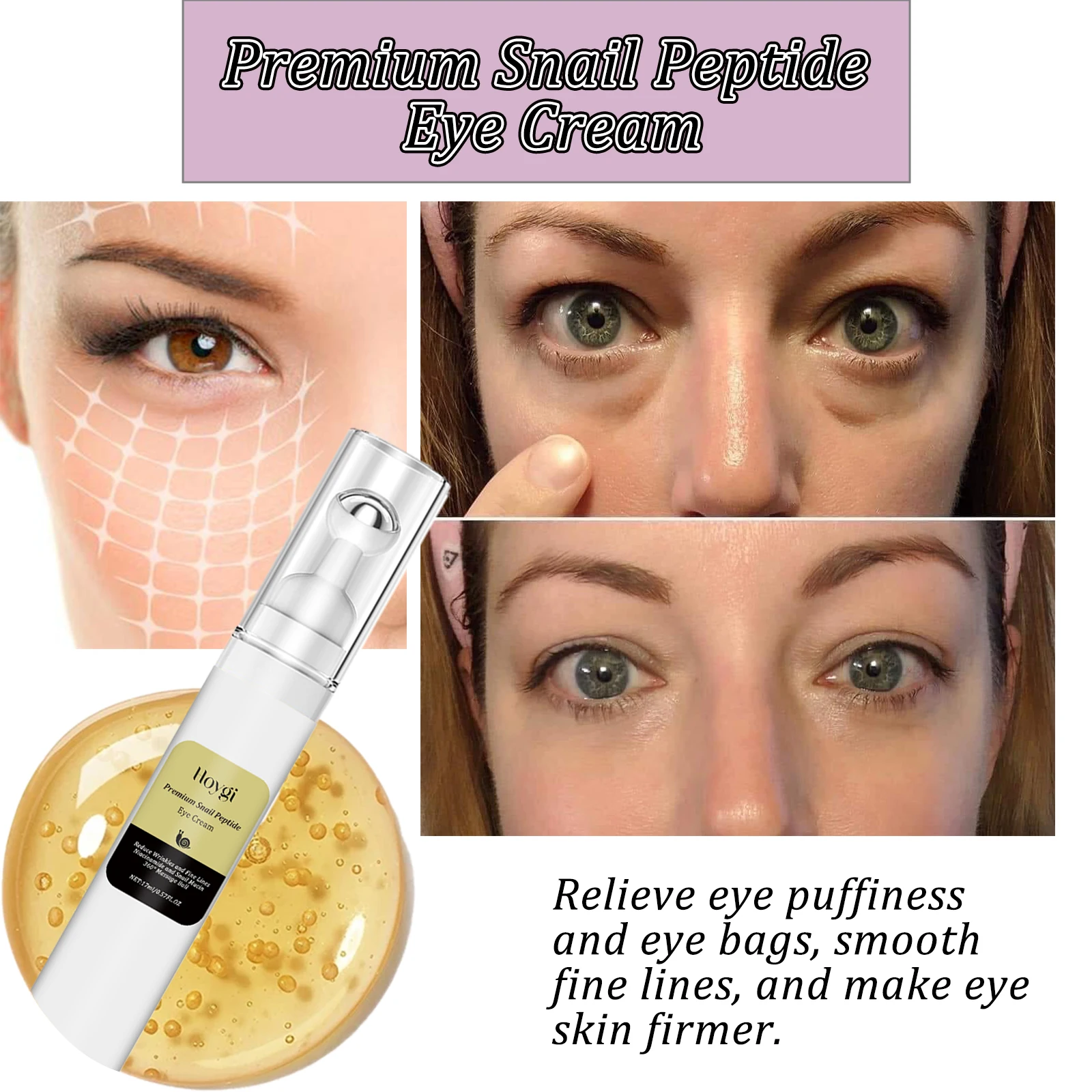 Hoygi Snail Peptide Eye Cream против морщин, укрепляющий, увлажняющий, быстро впитывающий, нежный, нежирный, для всех типов кожи