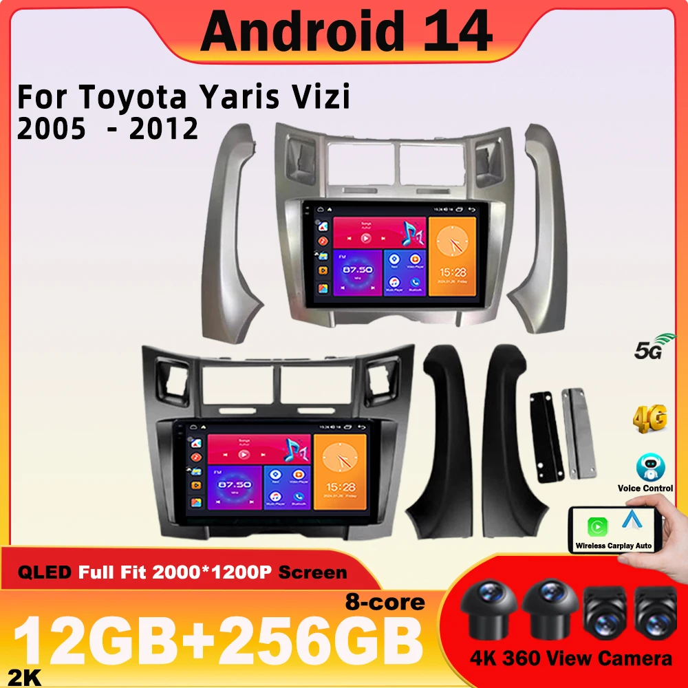 Android 14 For Toyota Yaris Vizi 2005 2006 -2012 All In One Car Radio GPS Navigation Multimedia Video Player Head Unit 2Din WIFI