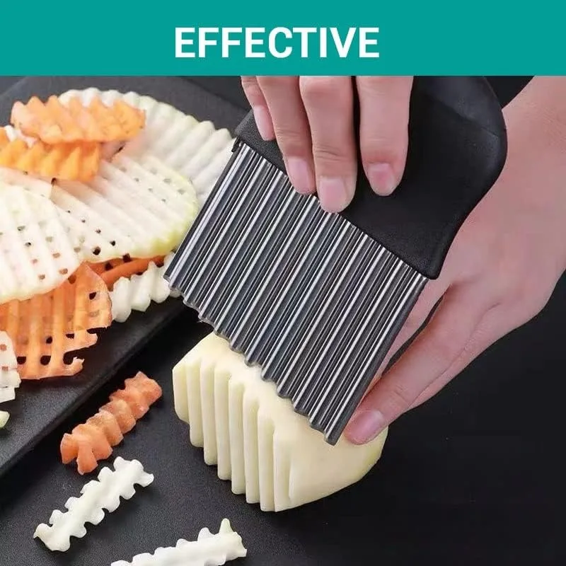 2 Pcs Stainless Steel Crinkle Cutter Kitchen Upgraded Safety French Fry Chip Cutter Efficient Food Prep Tool for Quick Meal Ingredients image 7