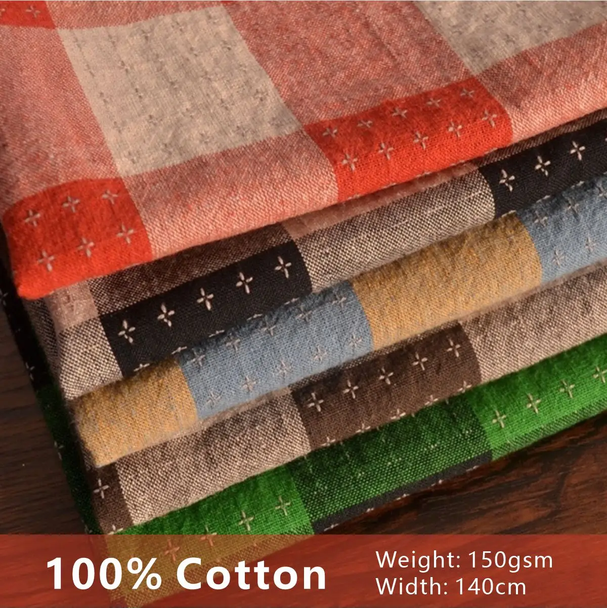 Washed 100% Cotton Yarn Dyed Plaid Fabric, Geometric Jacquard for Dress, Shirt, Tablecloth & Sewing DIY