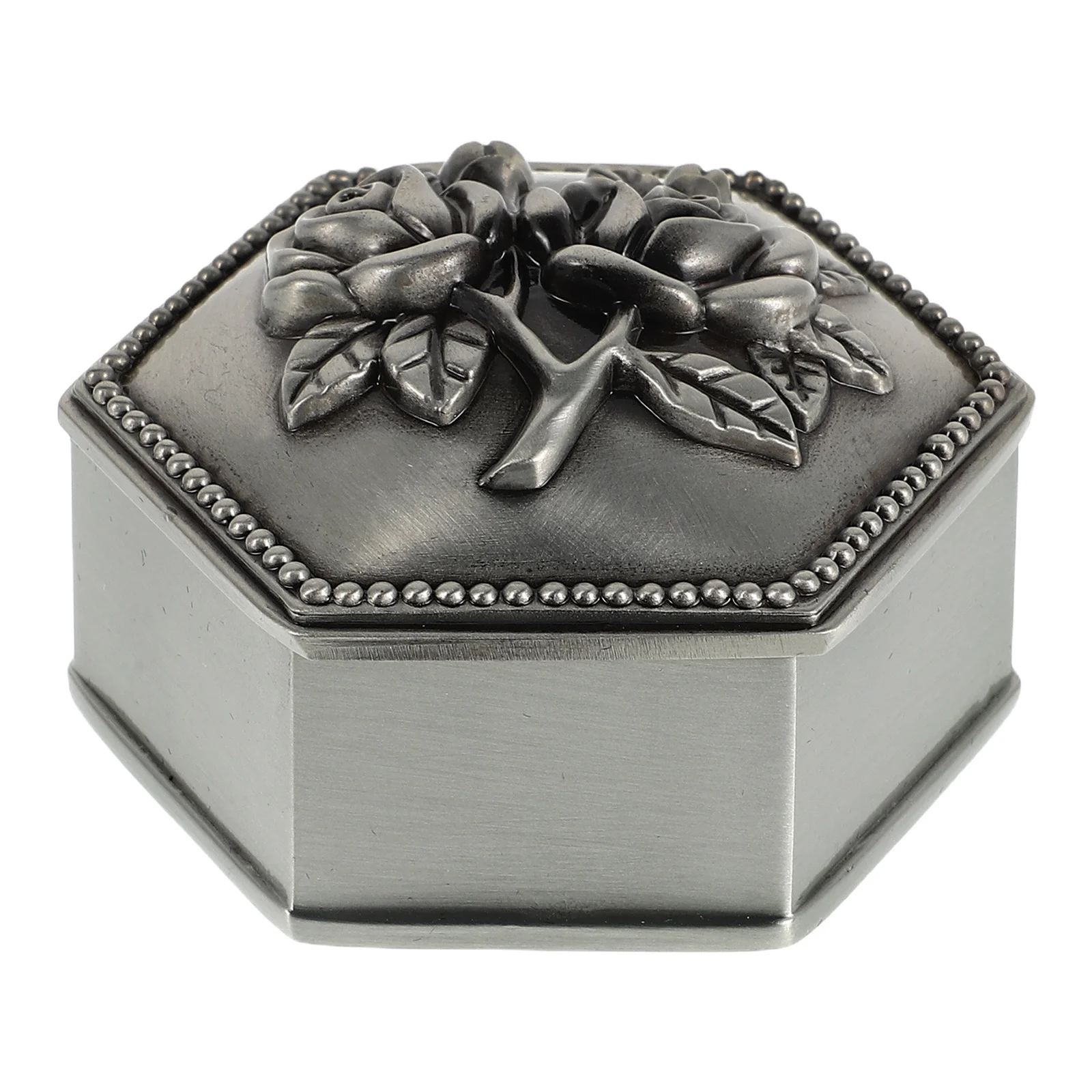 

Vintage Hexagon Metal Jewelry Box Small Storage Case For Ring Trinket Organizer Desktop Decor Accessory Holder Unique Rose