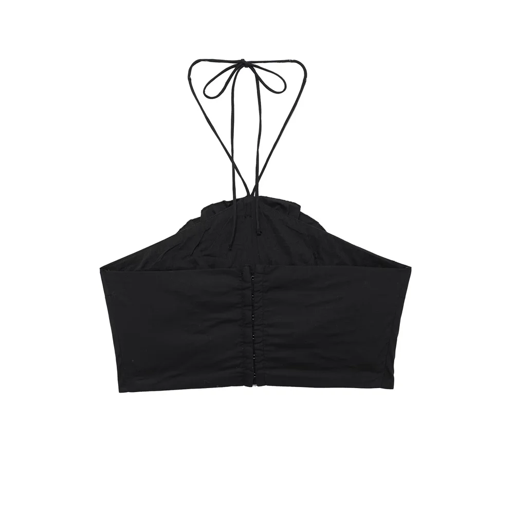 New Summer Fashionable and Stylish Style with Raised Flower Details, Black Poplin Open Back Bra with Vest Top