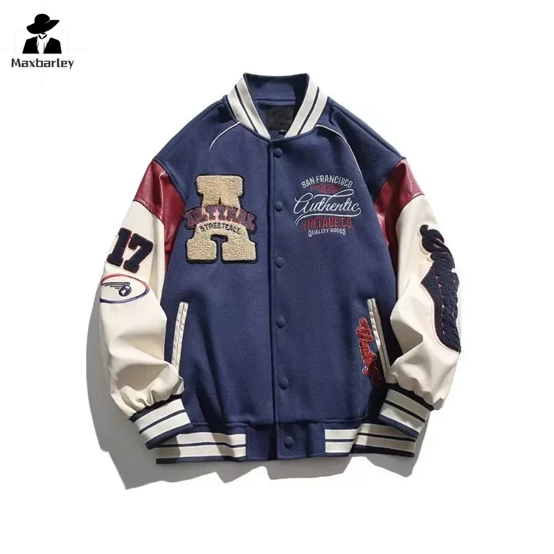 Jaqueta de carga das mulheres dos homens hip hop bordado motocicleta solto casaco beisebol casual alta qualidade rua corrida varsity outerwear