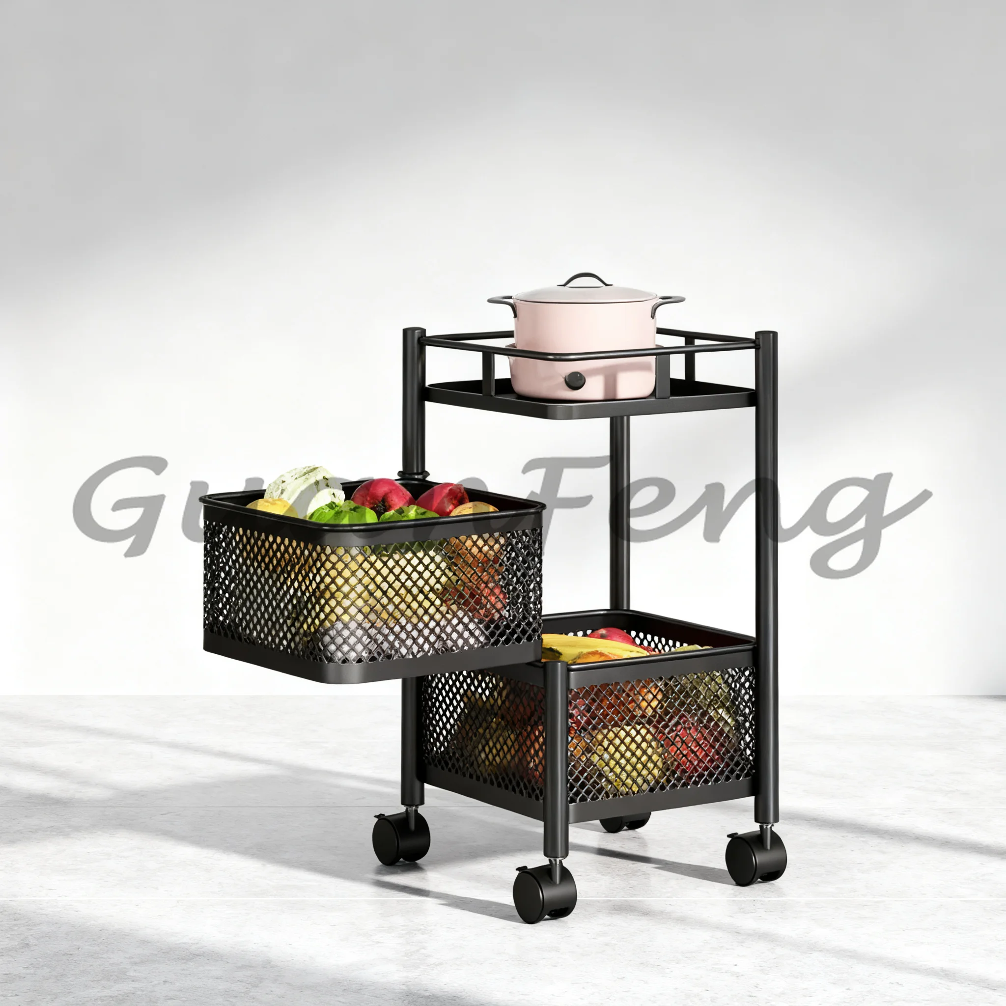 Detachable Rotating Kitchen Storage Rack, Multi-tier Floor Mounted Multifunctional Fruit & Vegetable Basket Organizer