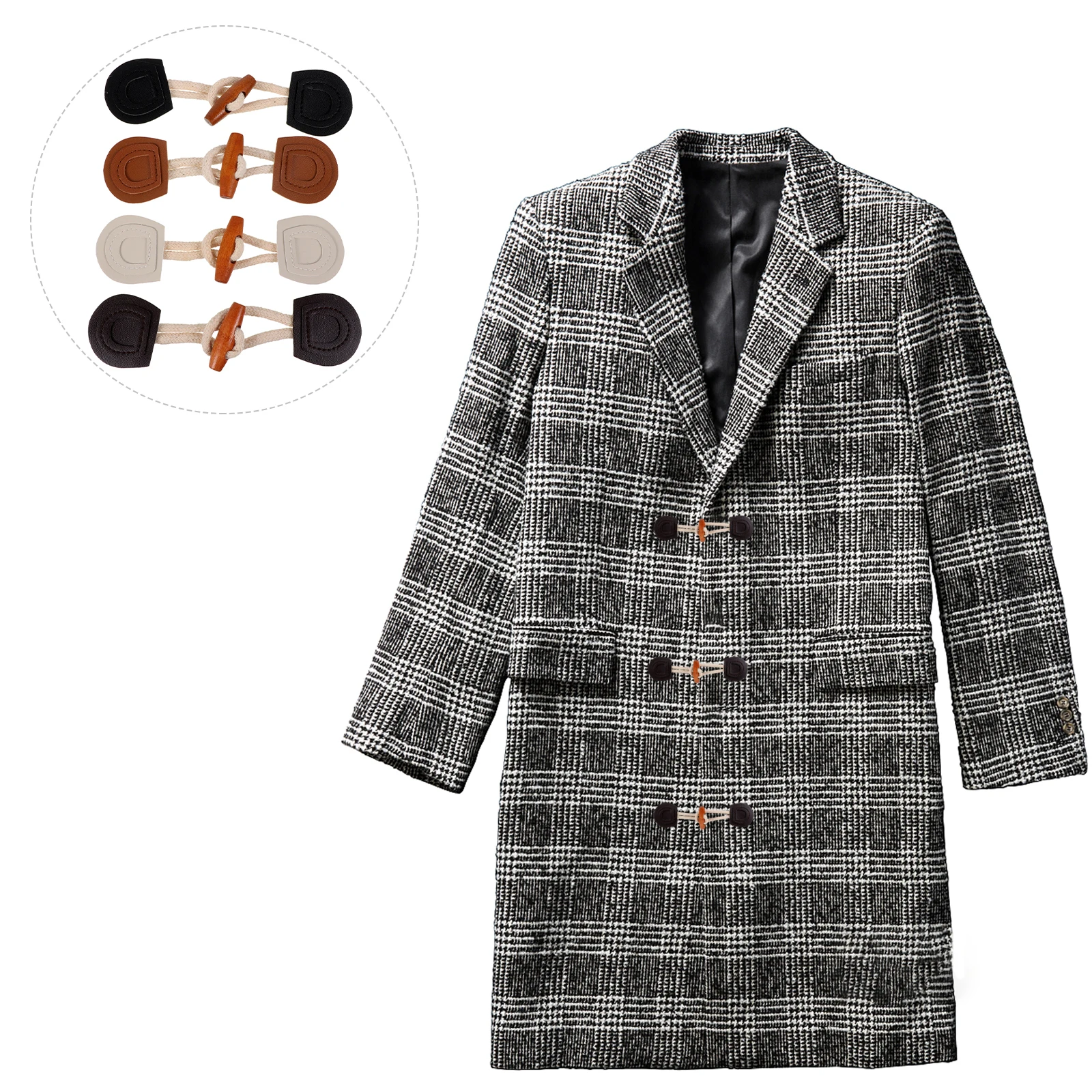 

4Pairs Horn Toggle Buttons PU Wooden Texturenopeeling Finecraftsmanship Durableforwinters Coatsjackets