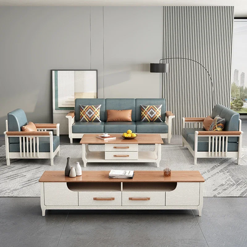 

Nordic Solid Wood Cloth Craft Sofa Modern Simple Small Apartment Living Room Japanese Small Apartment