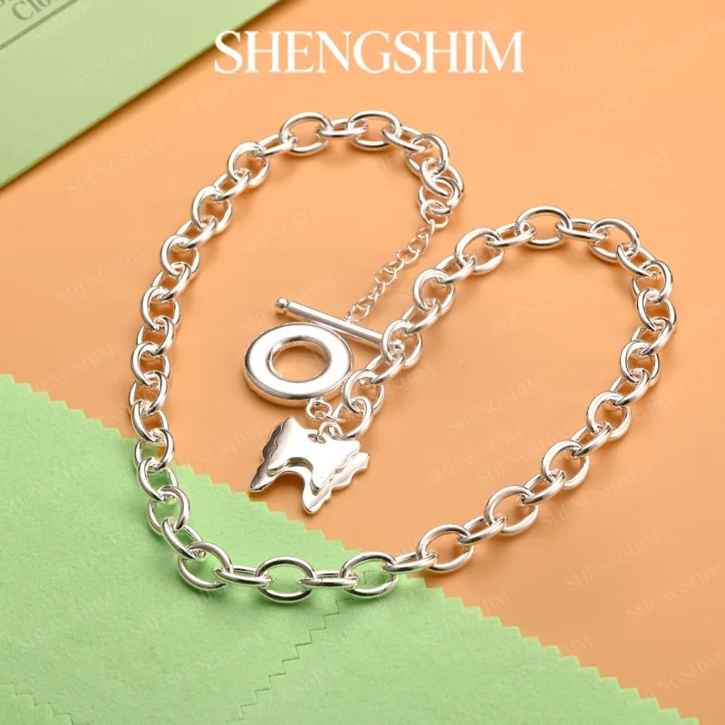 SHENGSHIM 925 Sterling Silver Double Butterfly Pendant OT Clasp Necklace For Men Women Fashion Jewelry Party Birthdays Gift