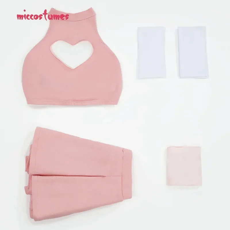 Miccostumes feminino misa traje rosa roupa superior e saia com meias trajes cosplay de halloween og;5