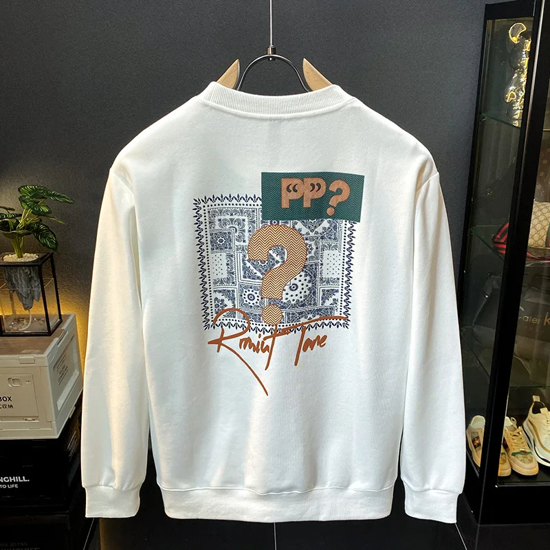 

Printed design crew neck sweater for men 2024 autumn new high-end loose elastic versatile casual long sleeve clothes