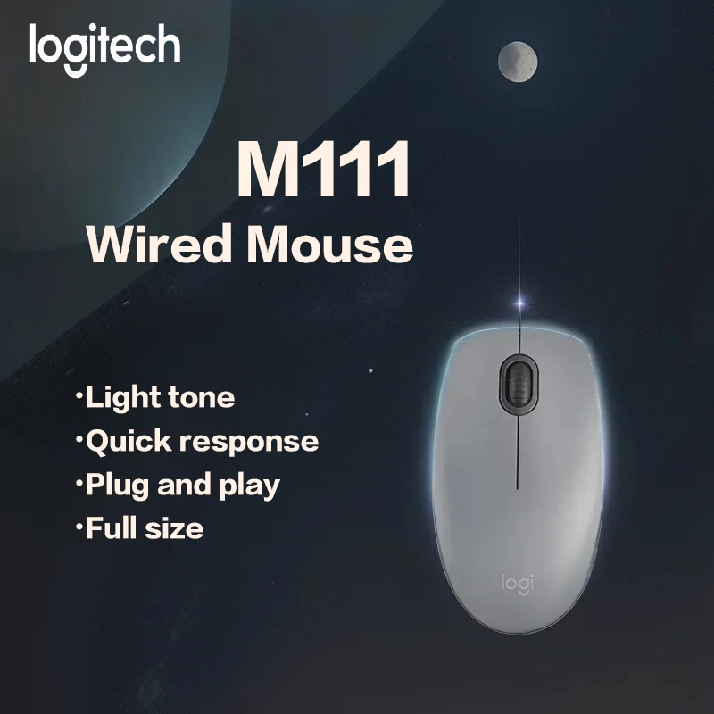 Logitech M111 Wired Tone Home Office Mouse Laptop Mouse Symmetrical Design Left and Right Hand Universal Standard