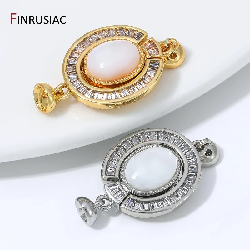 18K Gold Plated Brass Oval Magnetic Clasp,Baguette CZ Halo Cat Eye Stone Connector Lock For Pearl DIY Jewelry Making Accessories image 4