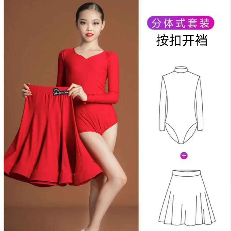 Children's Dance Costume for Professional Competition Girls' Large Swing Dress New Children's Latin Training Performance Costume