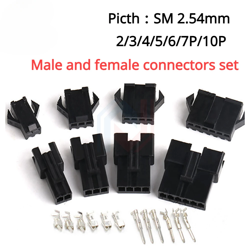 

Sm2.54mm Male and Female Connector Set 2P/3P/4P/5P/6P/7P/10P Connector Male/Female Lug Connector Rubber Housing Wiring Terminal