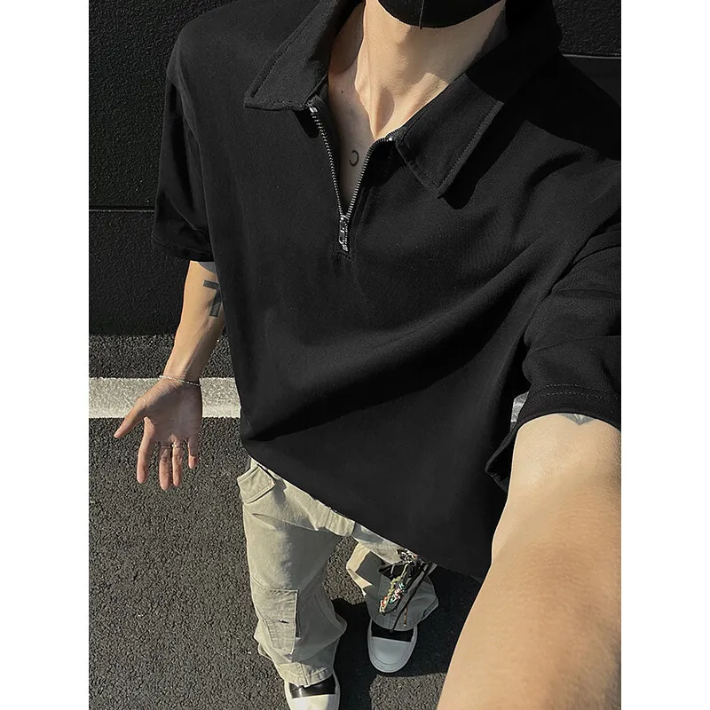 Mens tshirt Loose Fit Half Zip Polo Collar Solid Color Summer T Shirt 2025 New Casual  Sports Comfortable Daily Basic Top