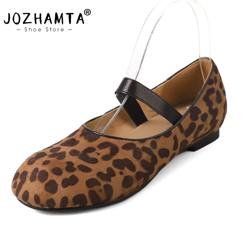 JOZHAMTA Real Leather Women Casual Ballet Flats Shoes Leopard Classic Low Heels For Spring 2025 Shoes Office Lady Size 34-40