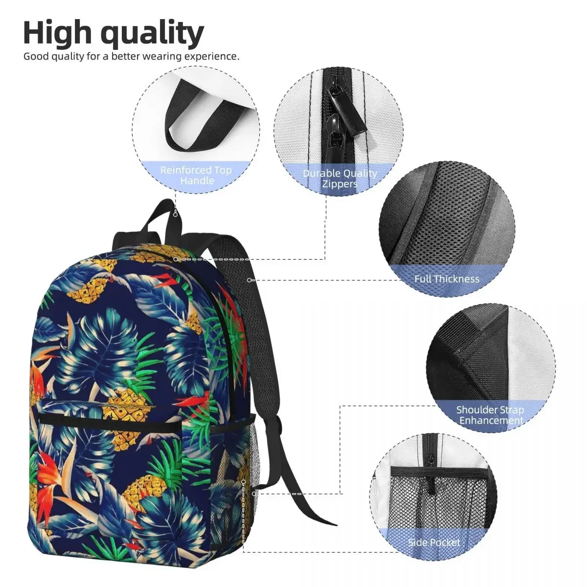 Tropical Hawaiian Pineapple Flowers Backpack Student BookBag Kids School Bag Computer Shoulder Bags for Men Women