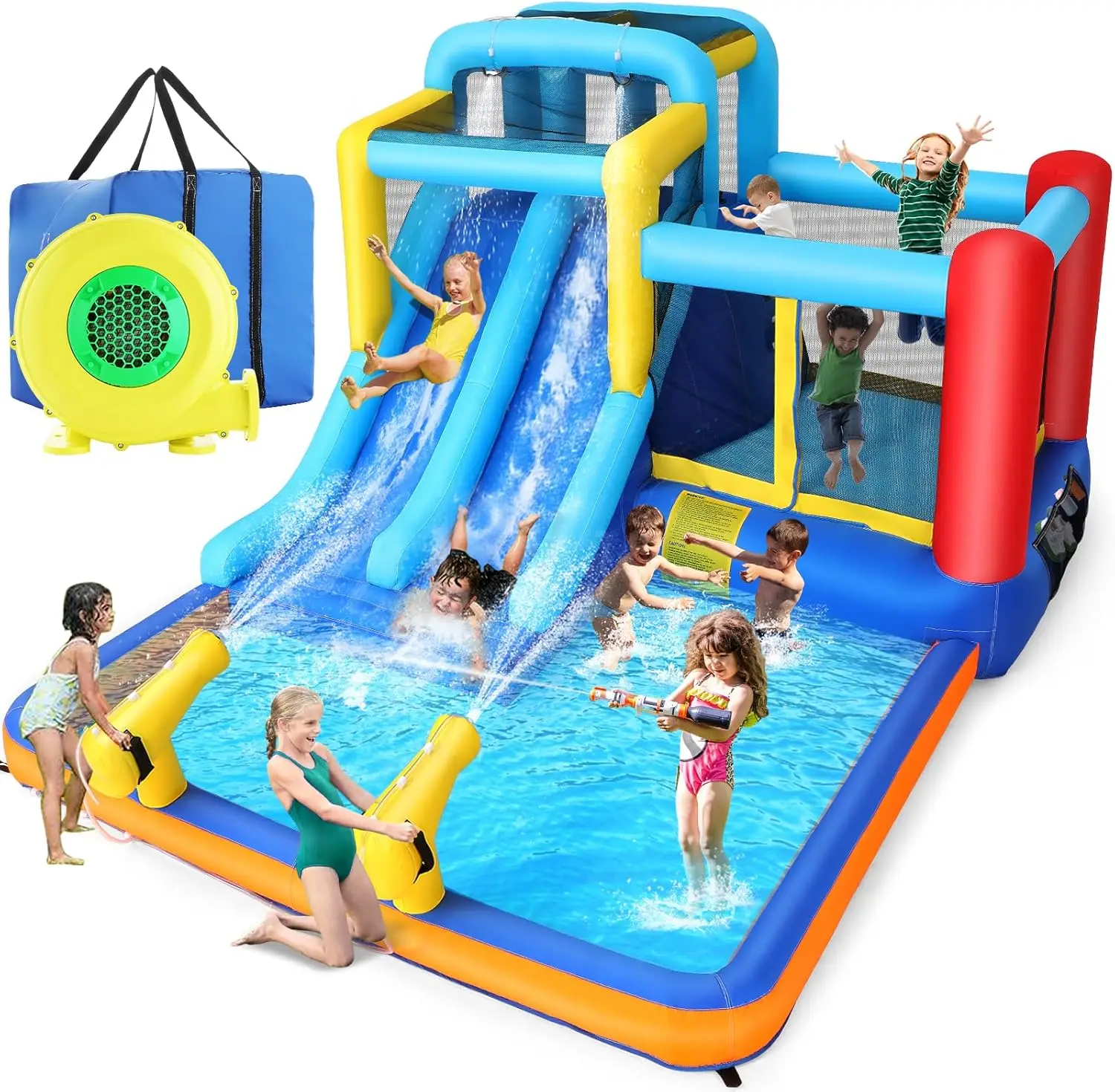 

Надувная водная горка Bounce House для детей на заднем дворе, двойные гоночные горки, аквапарк с воздуходувкой, верхний разбрызгиватель, Spl