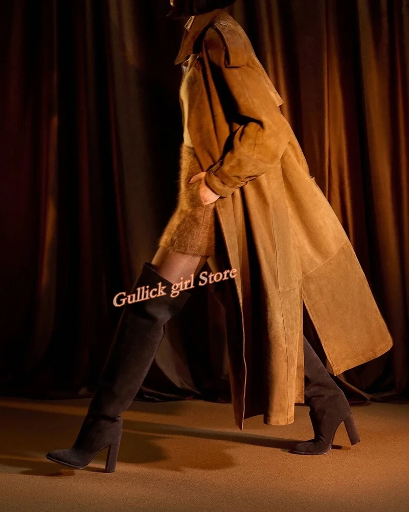 Over The Knee Boots Block Heel Runway 2026 Winterr Autumn Round Toe Fashion Dress Women Shoes Handmade Solid Custom Made