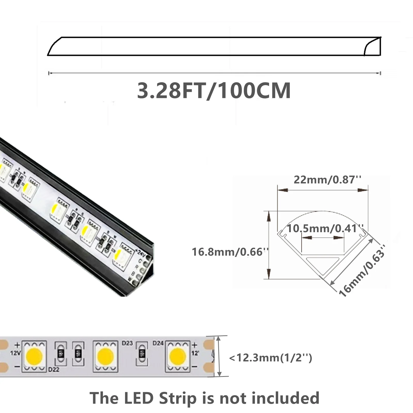 UV Resistance 3.28FT V Shape LED Strip Channel Diffuser ,20-Pack Black Aluminum Profiles With Frosted Cover and Corner Connector