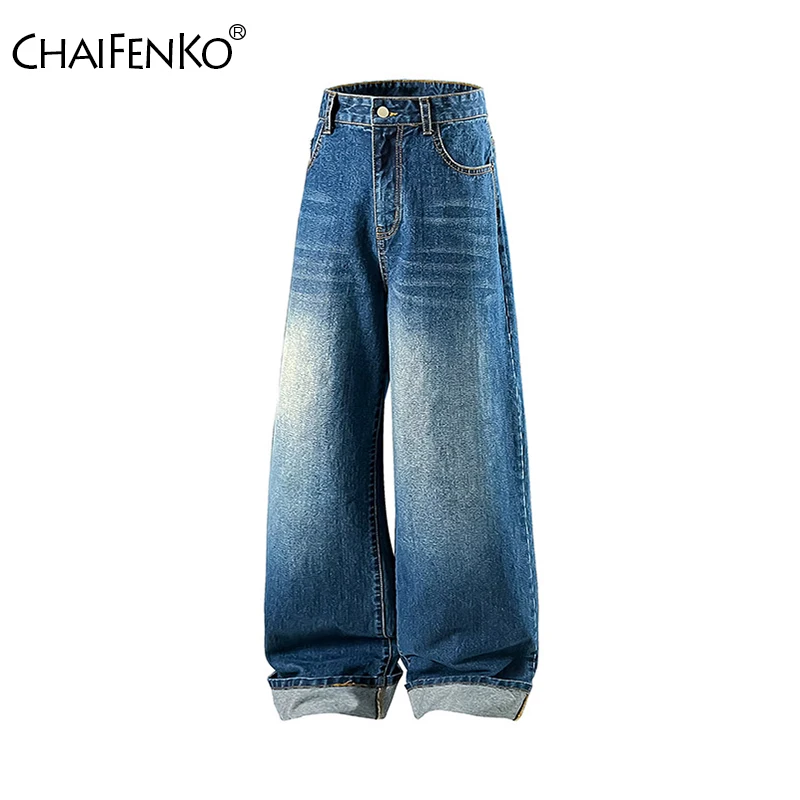 

Мужские прямые брюки для отдыха на открытом воздухе, весенне-осенние однотонные джинсы, новые уличные ретро-стили, универсальные модные широкие брюки для мужчин