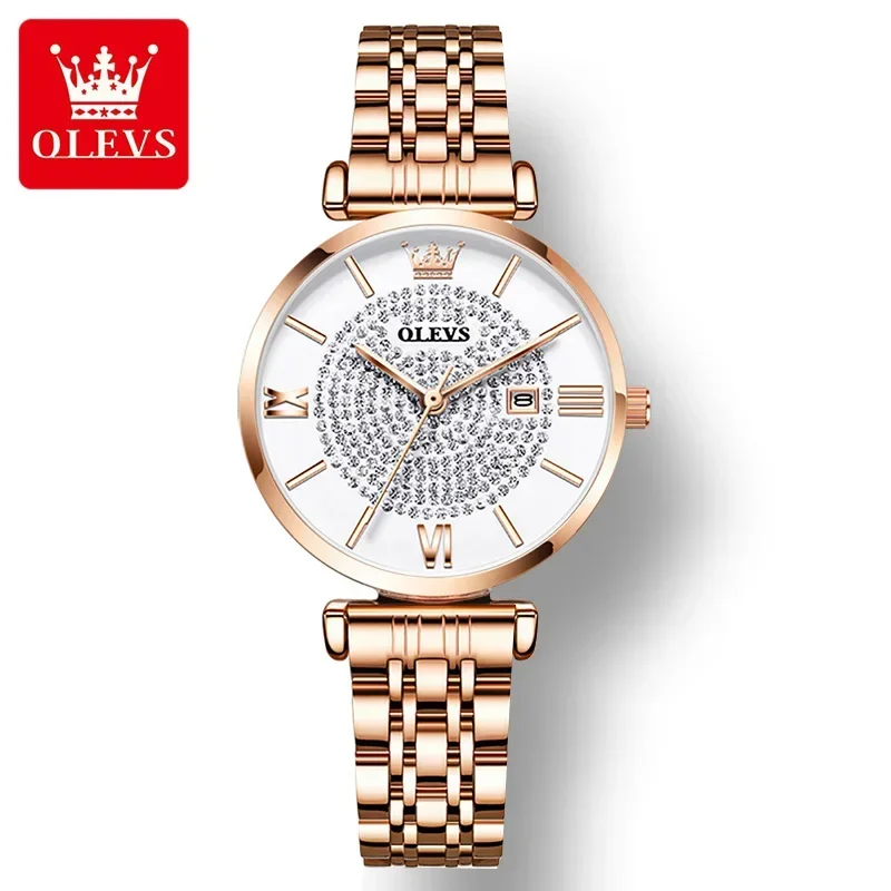 OLEVS 6892 Quartz Stainless Steel Strap Watches for Women Waterproof Fashion High Quality Women Wristwatches Calendar