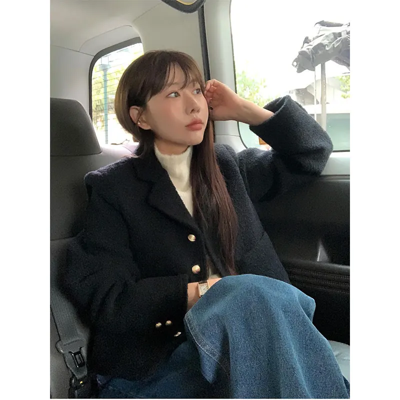 

Women's Winter Thiened Woolen Suit Jaet Simple High-End Faion Tweed Coat Commute Sle Long Sve ort Length Single ...